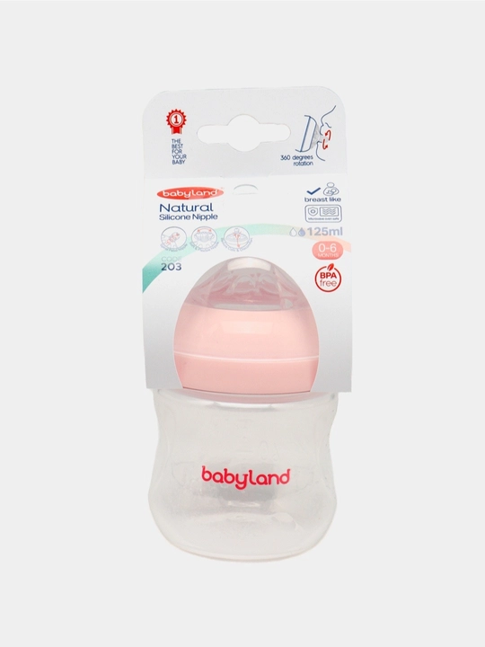 BabyLand tabiiy silikonli butilka, chaaloqlarni ovatlantirish uchun,125, 260 ml hajmli