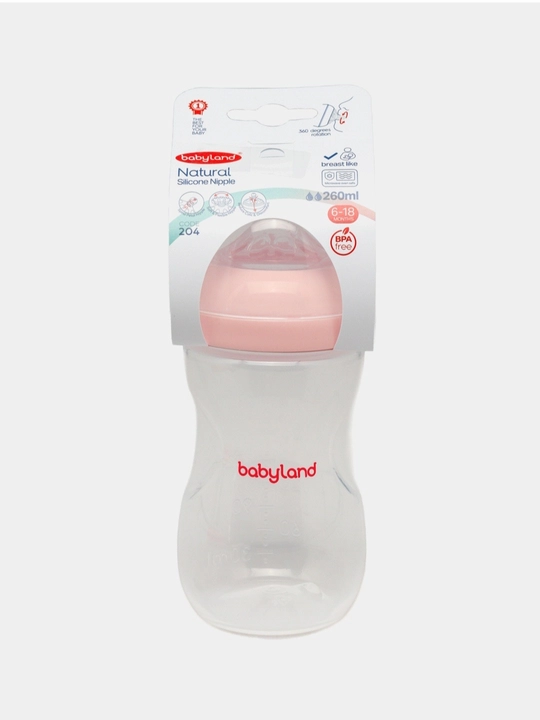 BabyLand tabiiy silikonli butilka, chaaloqlarni ovatlantirish uchun,125, 260 ml hajmli