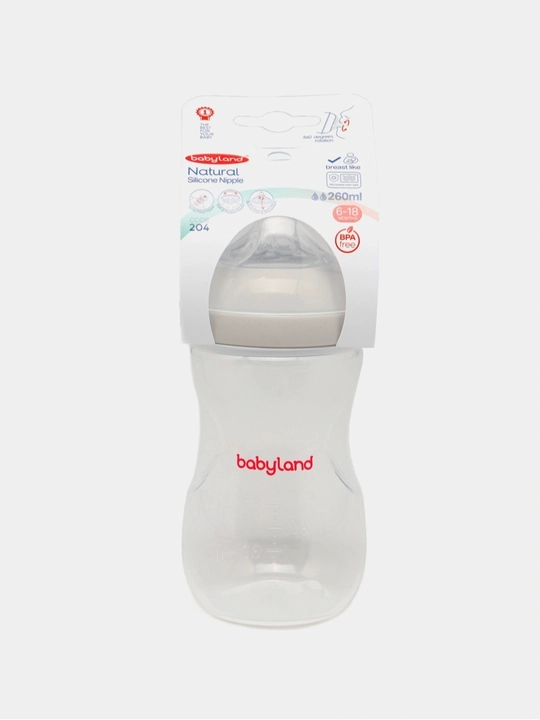 BabyLand tabiiy silikonli butilka, chaaloqlarni ovatlantirish uchun,125, 260 ml hajmli