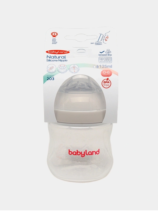 BabyLand tabiiy silikonli butilka, chaaloqlarni ovatlantirish uchun,125, 260 ml hajmli