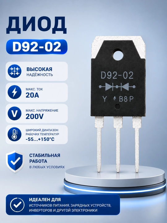 Диод выпрямительный D92-02 20A 200V силовой высоковольтный - 