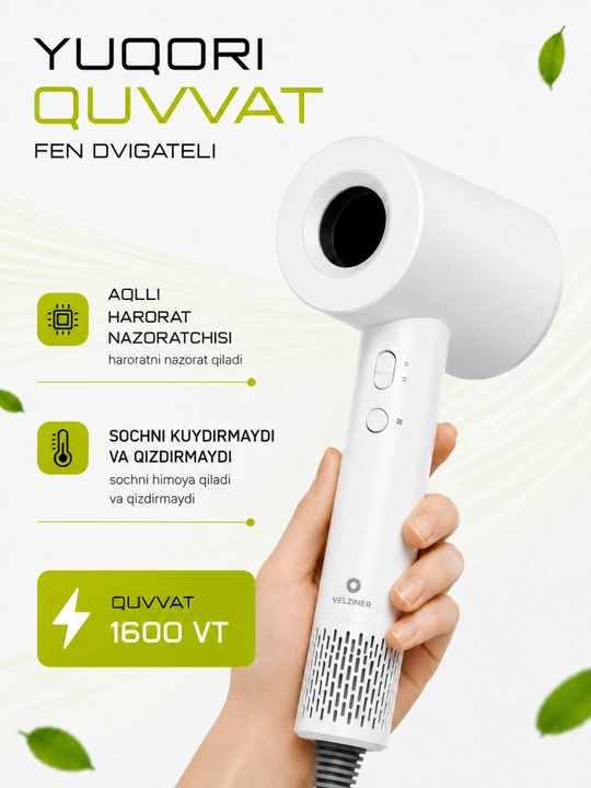 Soch quritgich fen, yuqori tezlik 110000 ayl/min, 1600W, ionizatsiya, bolalar rejimi