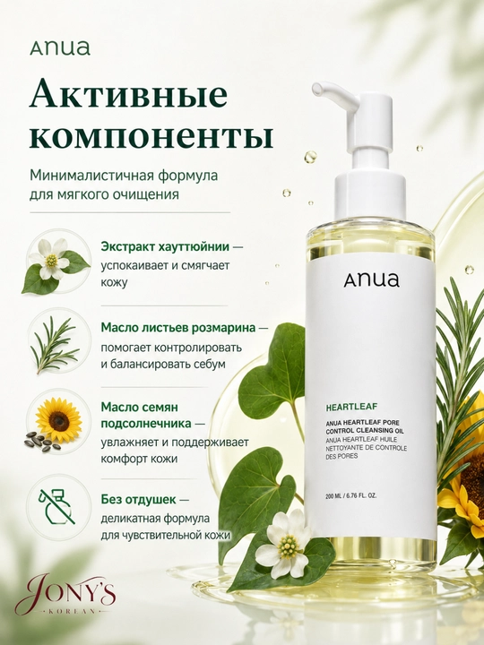 Anua — Gidrofil moy g‘ovaklarni tozalovchi, houttuyniya ekstrakti bilan, 200 ml
