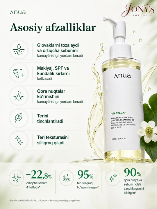 Anua — Gidrofil moy g‘ovaklarni tozalovchi, houttuyniya ekstrakti bilan, 200 ml