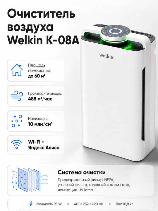 Увлажнитель воздуха Welkin K-08A для дома и офиса - 
