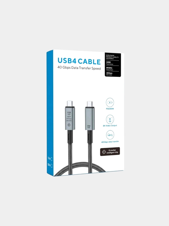 USB4 Type-C kabeli qattiq disk ma'lumotlarini uzatish tezligi 40 Gbit/s 8K, 60 Gts 4K, 1 m