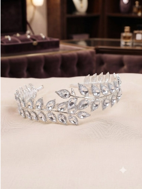 Diadem ayollar uchun, toshli, bargli dizayn, bosh bezagi - 