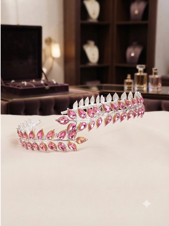 Diadem ayollar uchun, toshli, bargli dizayn, bosh bezagi - 