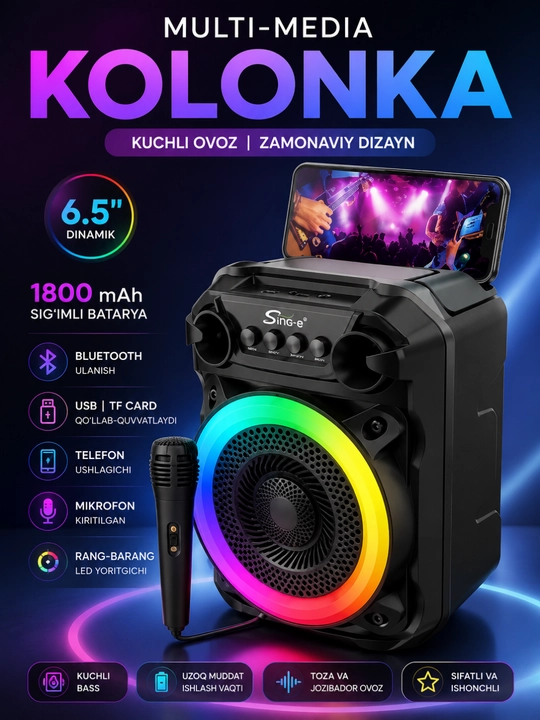 Ko'p funksiyali portativ kolonka – Kuchli ovoz, zamonaviy dizayn va qulay foydalanish - 