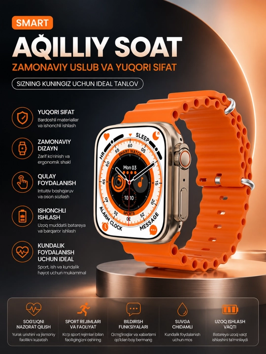 Premium aqlli soat — zamonaviy dizayn, ko‘p funksiya va qulay kundalik foydalanish - 