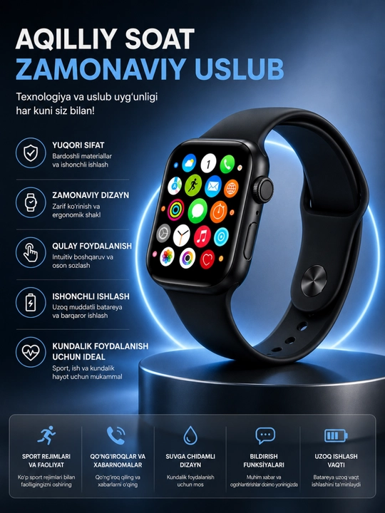 Bluetooth, yurak urishi, uyqu, sport va bildirishnomalar bilan aqlli soat - 