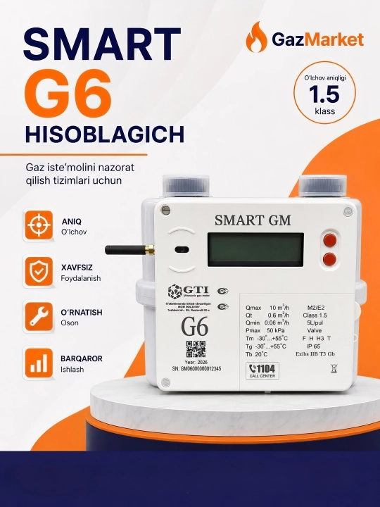 Aqlli gaz hisoblagich Smart G6 Smart GM elektron gaz o'lchagich - 