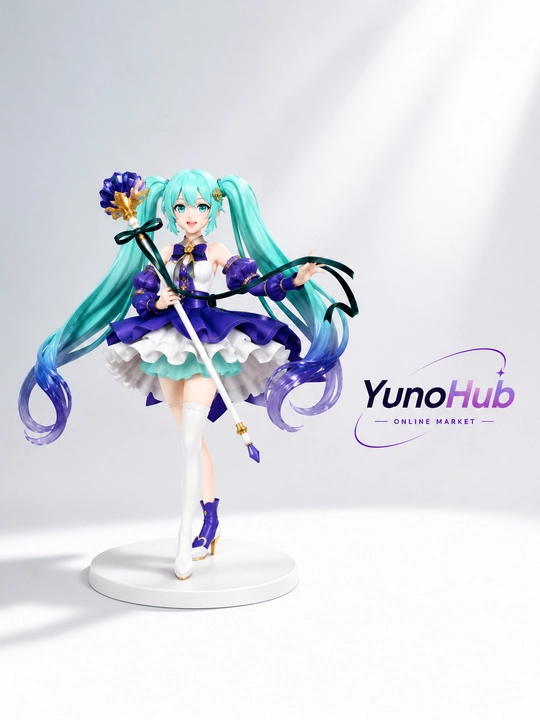 Hatsune Miku anime figurkasi – binafsha libosdagi premium kolleksion bezak - 