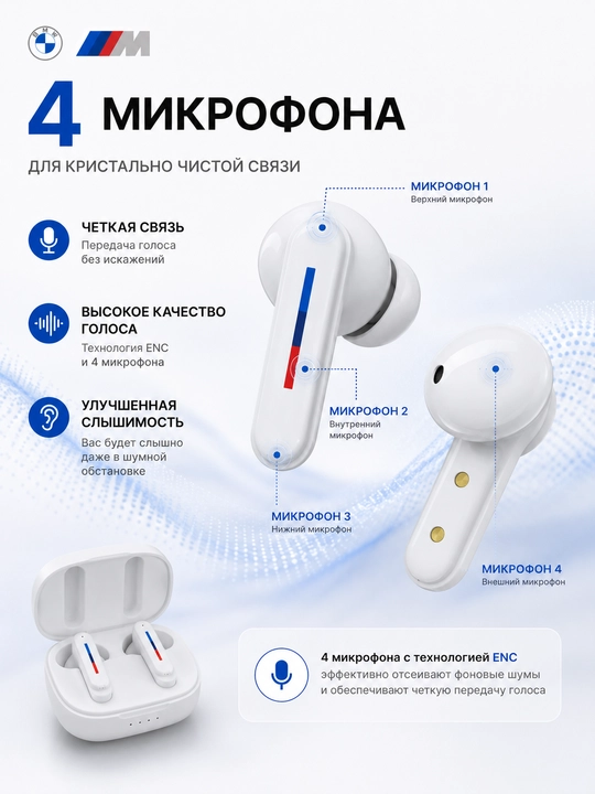 Simsiz quloqchinlar BMW M TWS, Bluetooth 5.4, HD qo‘ng‘iroqlar, sensorli boshqaruv