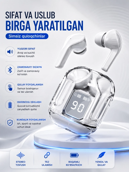 LEDdispleyvaTypeCquvvatlashqutisibilanjihozlangansimsizTWSAIBT Bluetooth 5.3 quloqchinlari - 