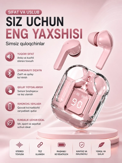 LEDdispleyvaTypeCquvvatlashqutisibilanjihozlangansimsizTWSAIBT Bluetooth 5.3 quloqchinlari - 