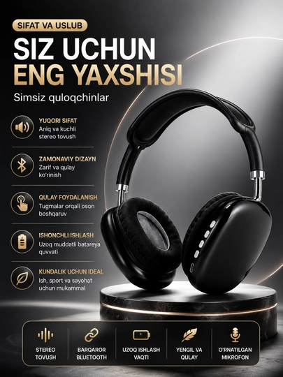 Simsiz Bluetooth Quloqchin – Hi-Fi Stereo Ovoz, 12 Soat Ishlash va Bluetooth 5.0 - 