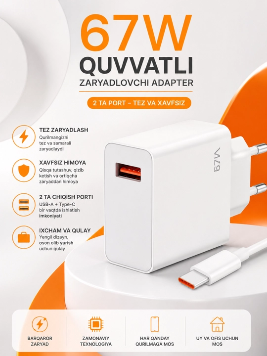 Быстрая зарядка 67 Вт / 120 Вт USB-C, быстрая, безопасная и мощная зарядка - 
