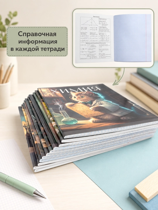 A5 formatda fan daftarlar to‘plami, 48 bet, katak va chiziqli, 10-12 dona, qo‘llanma bilan