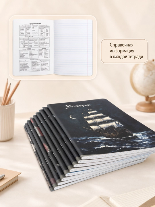 A5 formatda fan daftarlar to‘plami, 48 bet, katak va chiziqli, 10-12 dona, qo‘llanma bilan