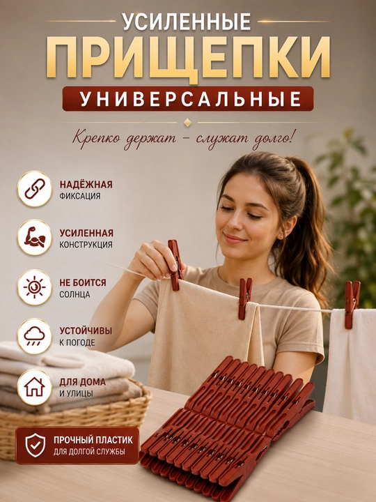 Прищепка для белья Усиленные прищепки универсальные с мощной пружиной для белья, 10 штук