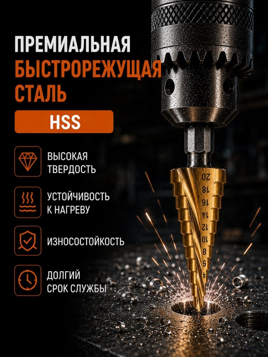 Сверло ступенчатое HSS 4-12/20/32/40 мм