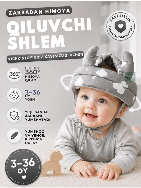 Bolalar uchun himoya shlemi, chaqaloqlar bosh kiyimi, boshga himoya, 3-36 oylik