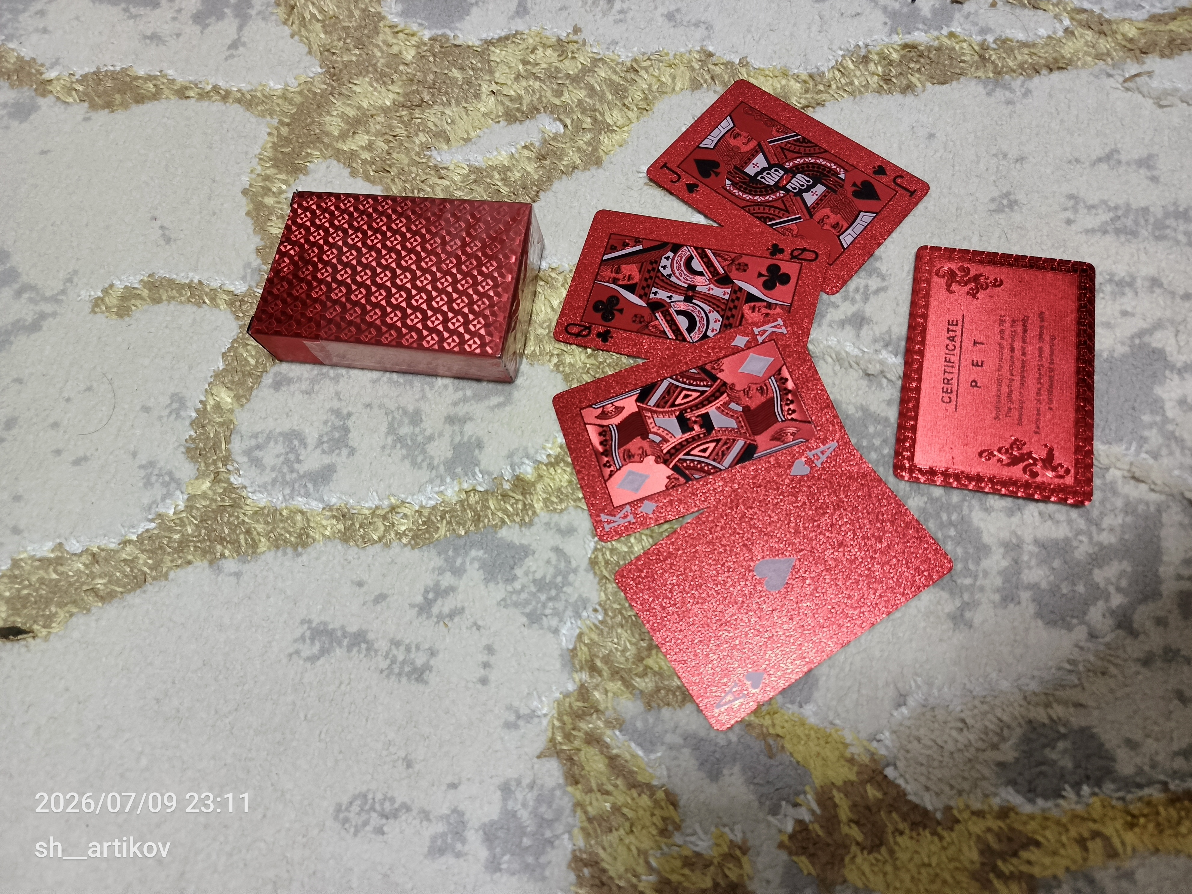 Ko'p rangli kartalar, poker, fokuslar, boshqa o'yinlar uchun, plastik, 1 to'plamda 54 dona