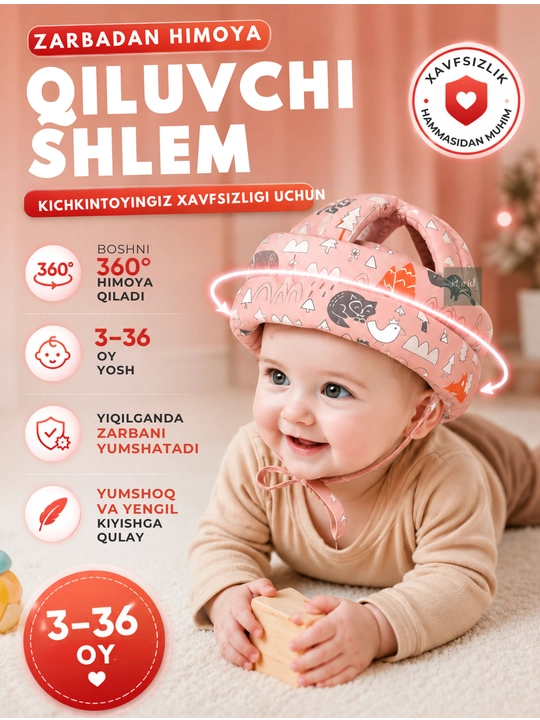 Bolalar uchun himoya shlemi, chaqaloqlar bosh kiyimi, boshga himoya, 3-36 oylik