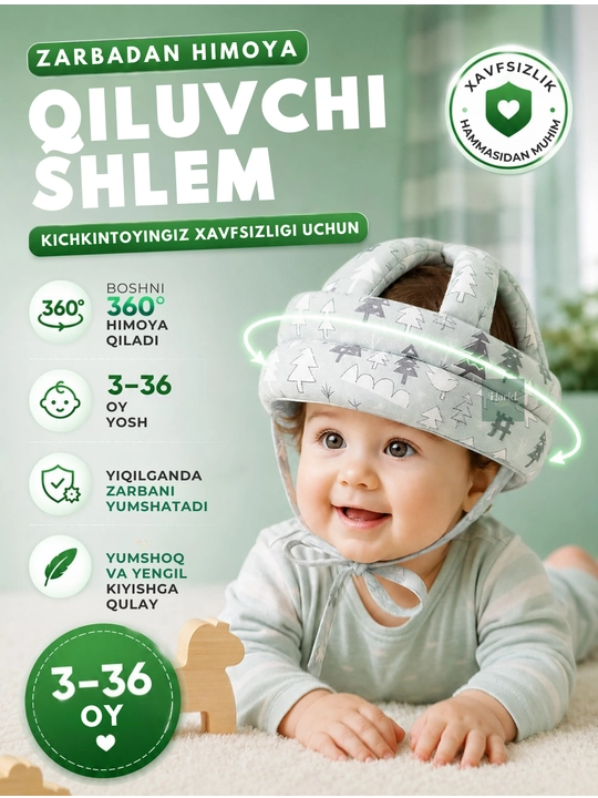 Bolalar uchun himoya shlemi, chaqaloqlar bosh kiyimi, boshga himoya, 3-36 oylik