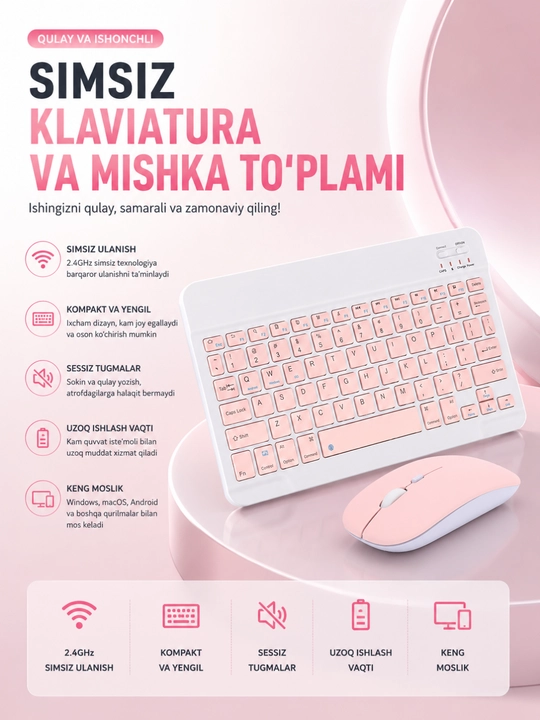 Simsiz klaviatura va sichqoncha to‘plami 2.4GHz USB - 