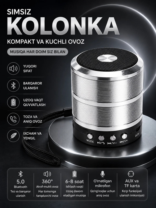 WS-887 Bluetooth Kolonka Simsiz Karnay FM Radio USB TF AUX Portativ Dinamik Qora - 