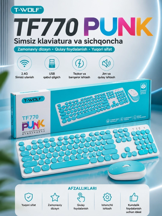 Klaviatura va Sichqoncha Simsiz va Simli Mexanik RGB Kompyuter va Noutbuk uchun - 