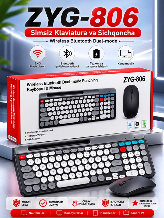 Klaviatura va Sichqoncha Simsiz va Simli Mexanik RGB Kompyuter va Noutbuk uchun - 
