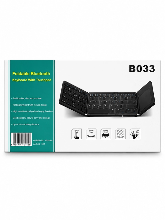 B033 Yig'iladigan Bluetooth Klaviatura Touchpad bilan, Android, iOS, Windows uchun