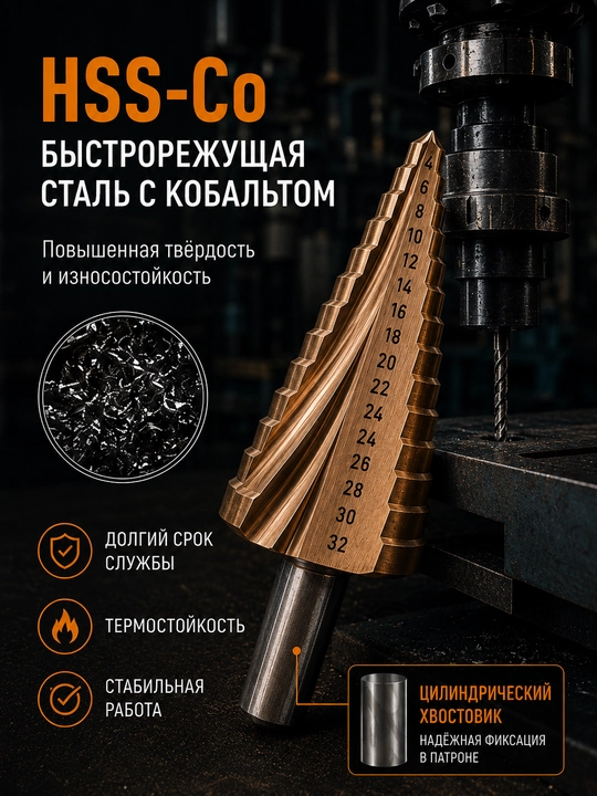 Сверло ступенчатое HSS 4-12/20/32/40 мм