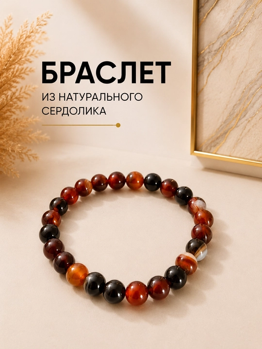 Браслет из натурального камня, бусины 8 мм, на эластичной нити - 
