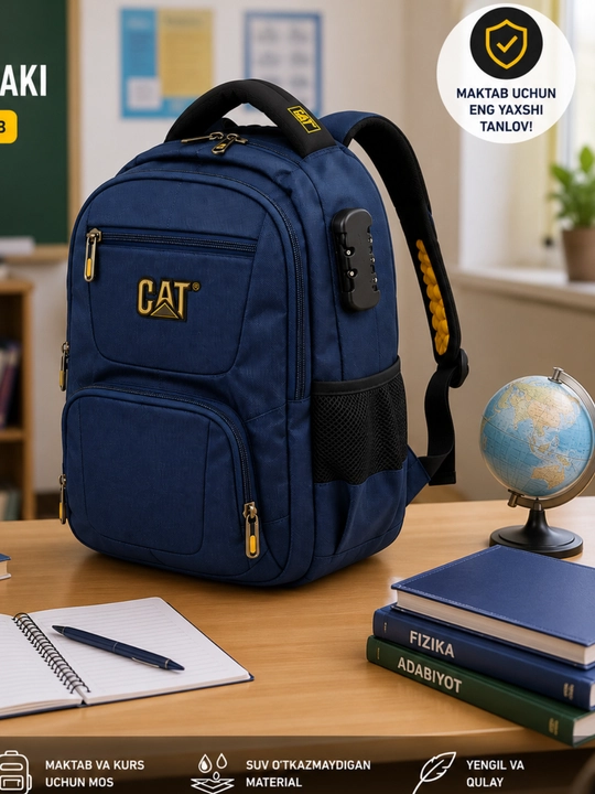 Qora va to‘q ko‘k bolalar maktab sumkasi, ryukzak, mustahkam