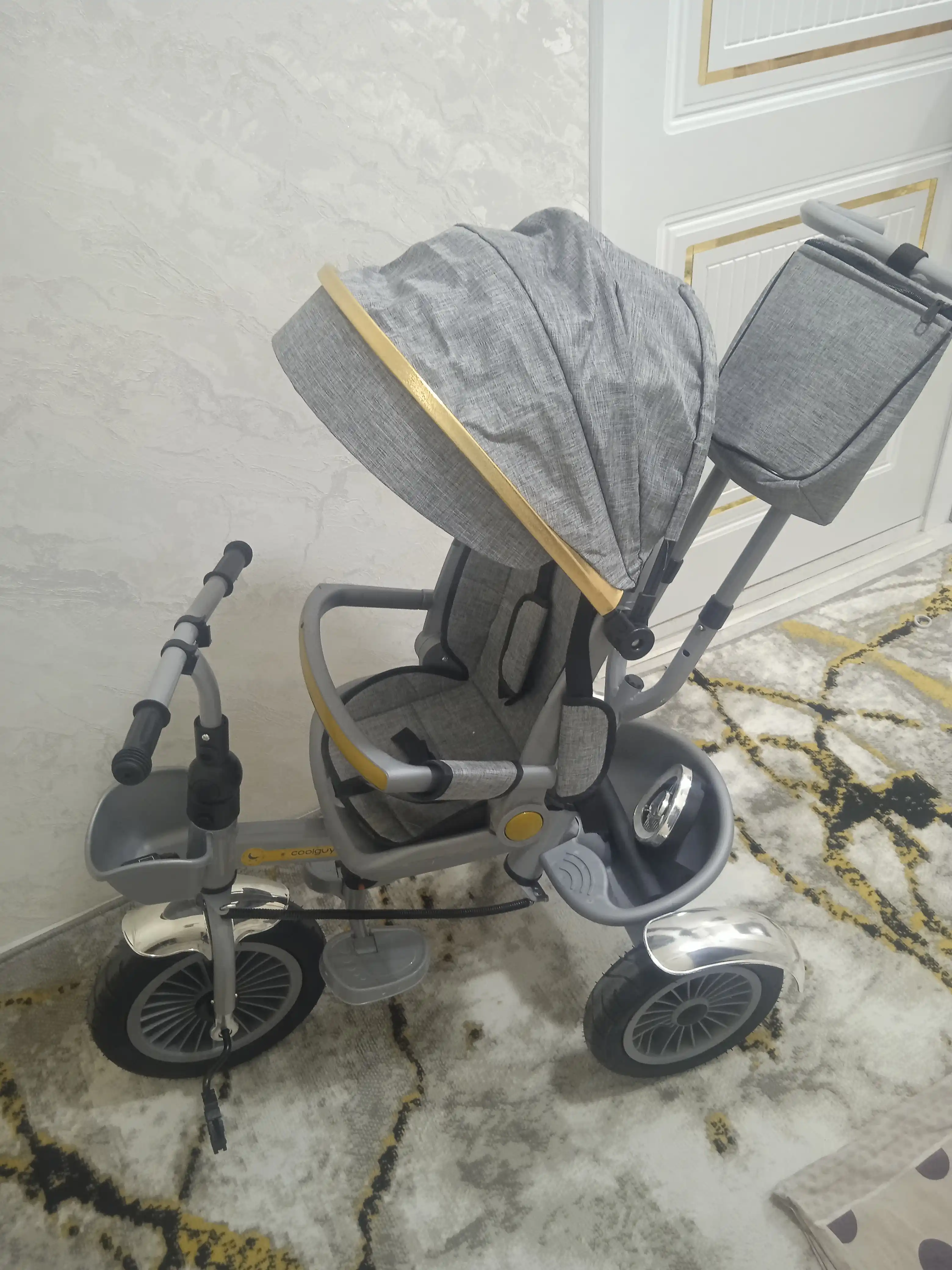 Bolalar velosipedi, uch g'ildirakli velosiped, uch g'ildirakli aravacha, savat bilan