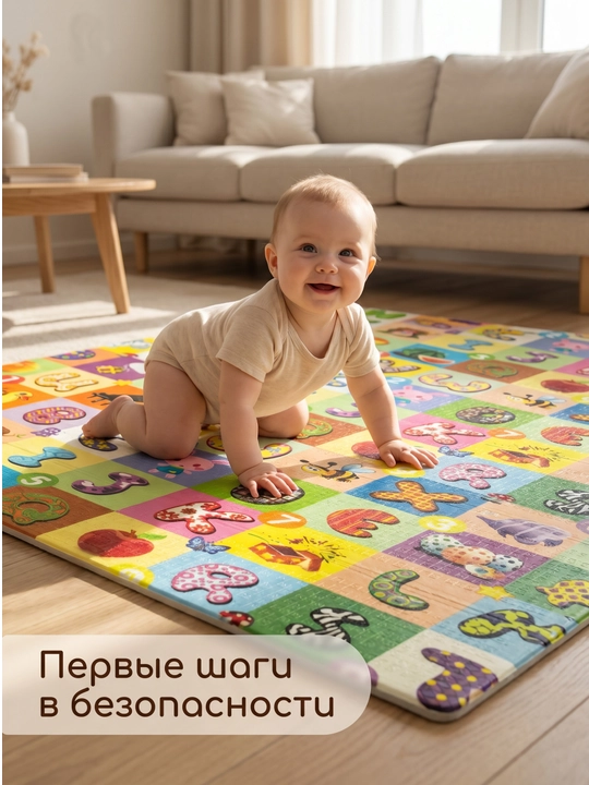 Детский коврик для ползания XPE 180×200 см 7 мм складной мягкий