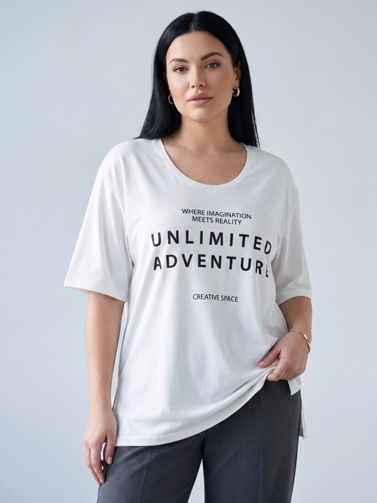 Ayollar uchun printli futbolka katta o‘lchamlar – ELLY FASHION