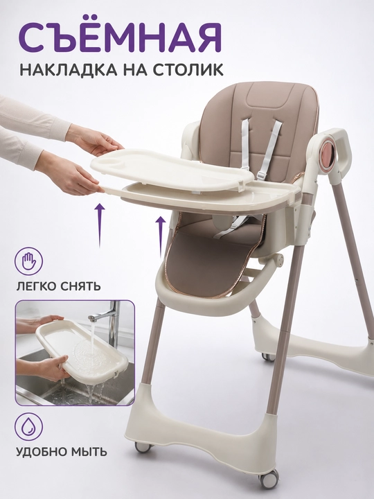 Детский стульчик для кормления, регулировка высоты, 5-точечный ремень, с подносом