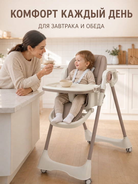 Детский стульчик для кормления, регулировка высоты, 5-точечный ремень, с подносом