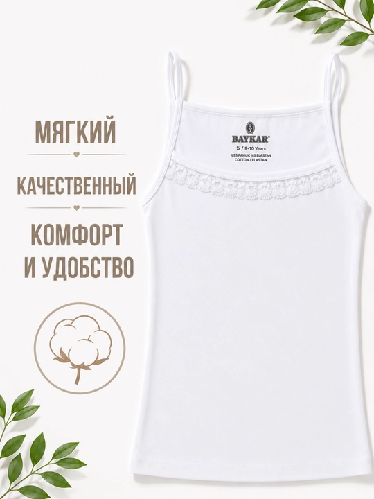 Детская майка для девочки Baykar белая хлопковая на бретелях 95% хлопок