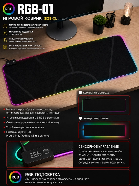 Комплект FURYCUBE IP98: RGB мембранная клавиатура и RGB коврик, 98 клавиш