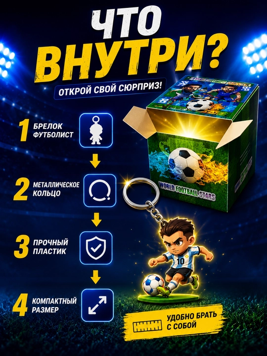 Коллекционный брелок World Football Stars в сюрприз-боксе, случайный футболист