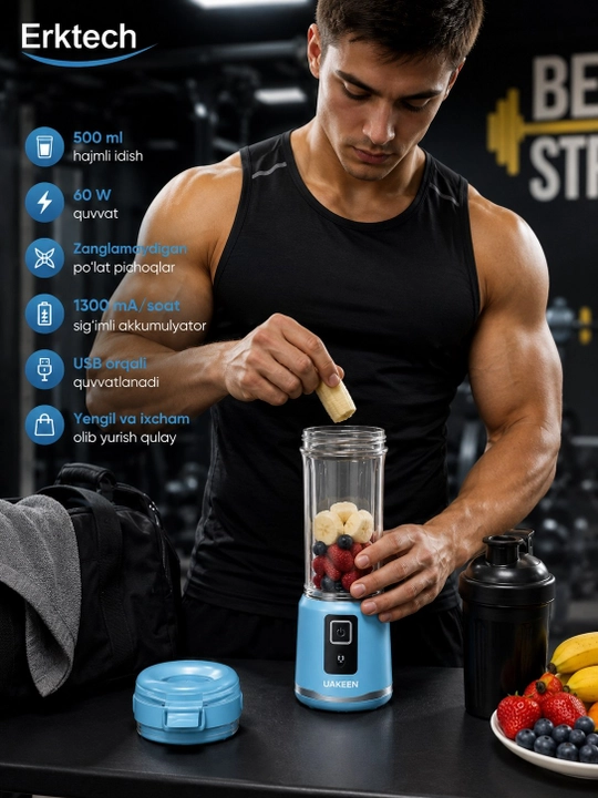 Blender, blinder, mini blinder, UAKEEN ZL-2230 portativ USB-blenderi, 500 ml, 60 Vt