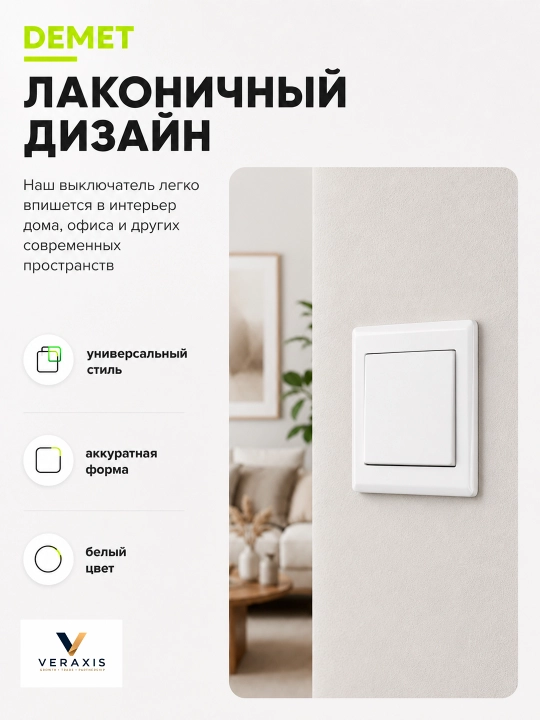DEMET выключатель света 1-2 клавишный, скрытый монтаж, 1 шт