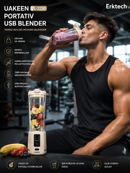 Blender, blinder, mini blinder, UAKEEN ZL-2230 portativ USB-blenderi, 500 ml, 60 Vt