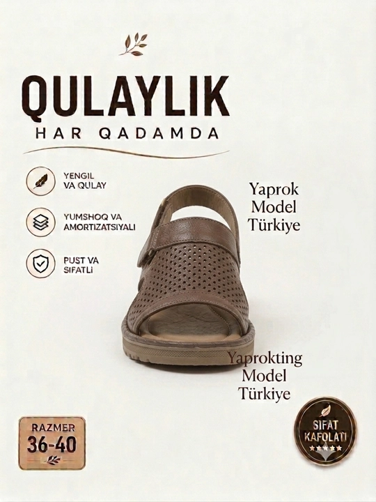 Yengil va yumshoq yozgi sandal, ayollar uchun anatomik model